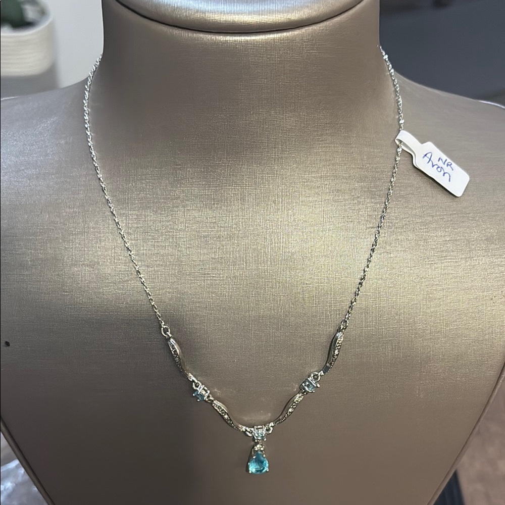 Avon Silver Blue Necklace with Dainty Pendant